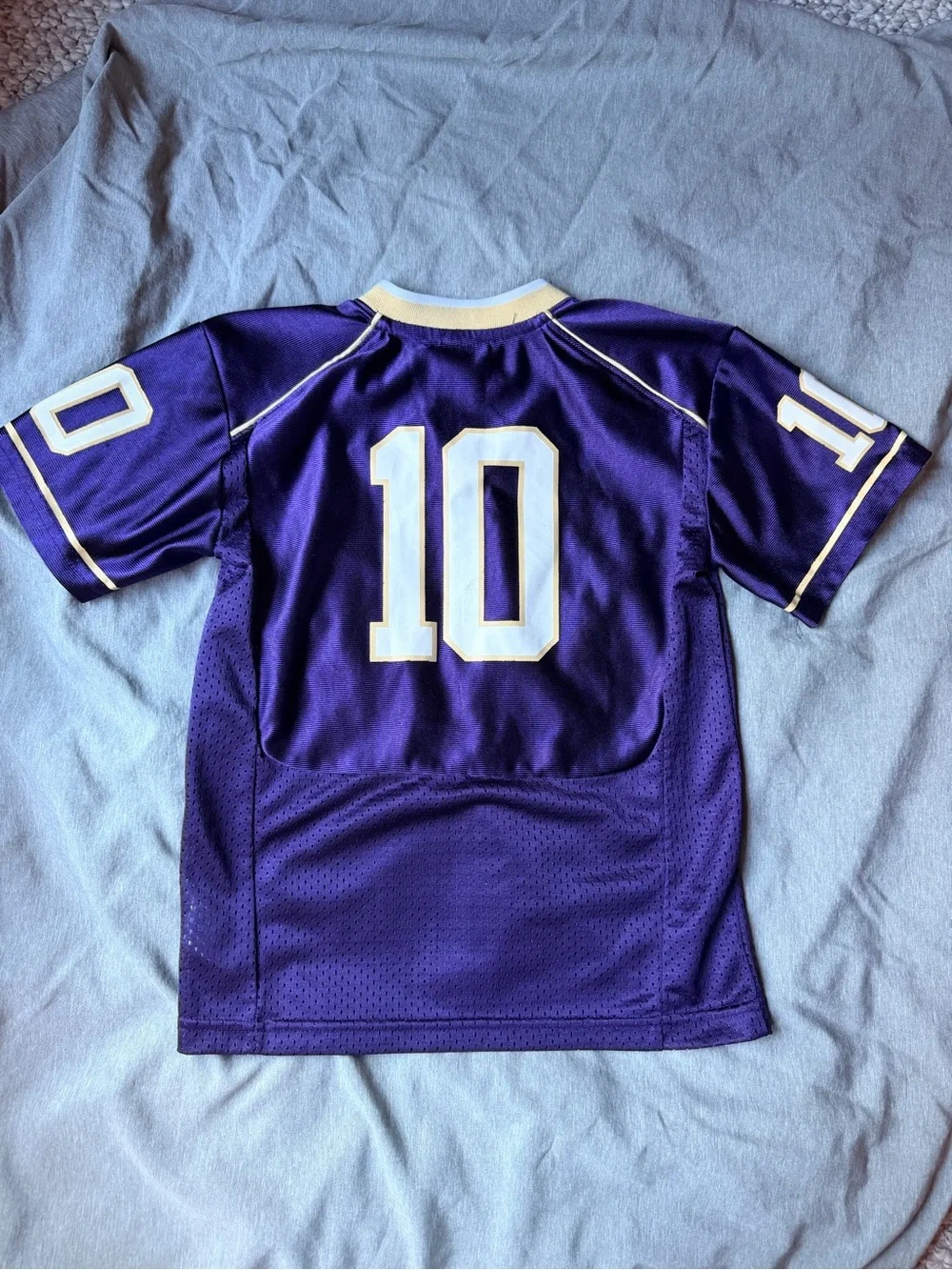 Nike Kids Purple Football Jersey with White & Gold Accents, Number 10